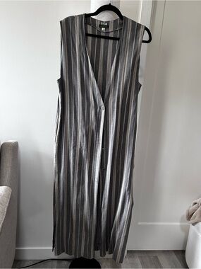 Vintage CREAM Sleeveless Striped Long Vest Dress - Gray/blue